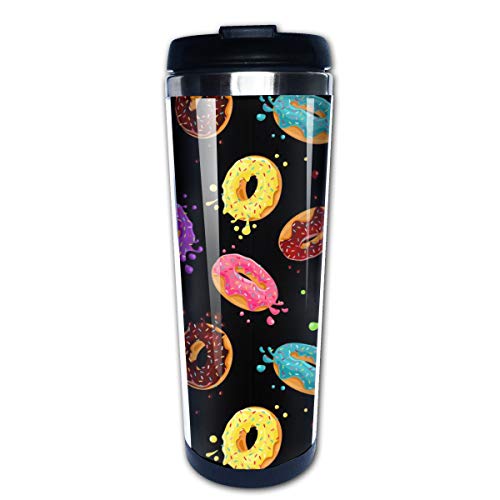 Waldeal Colorful Donuts Travel Coffee Mug with Flip Lid, Stainless Steel Tumbler Cup