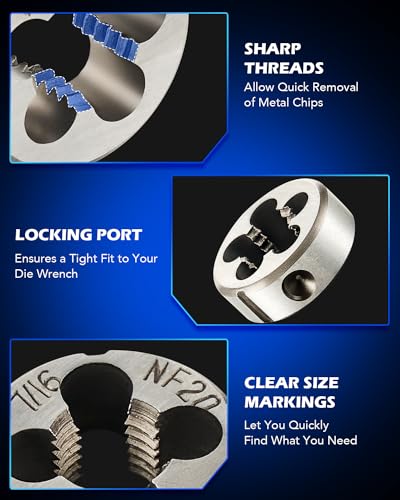 Orion Motor Tech SAE Tap and Die Set Standard | #4, 6, 8, 10, 12, 1/4, 5/16, 3/8, 7/16, 1/2" Tap Set and Die Set | Thread Repair Kits for Threading and Rethreading Internal and External Threads - Thumbnail 7