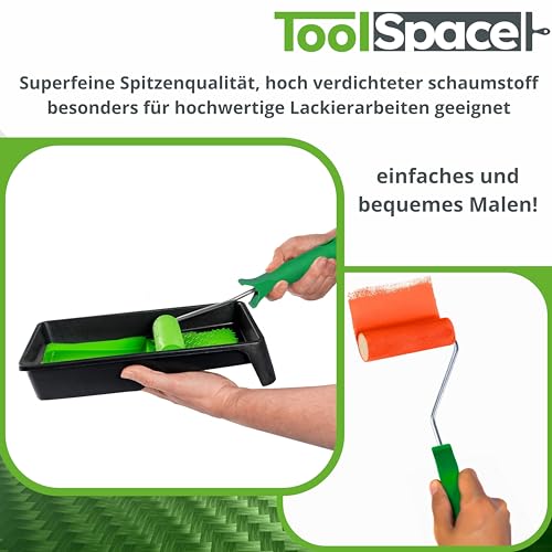 ToolSpace Farbroller Set Lackierwalze 5cm 7cm 11cm - Moltopren Schaumstoff Farbwalzen Farbwanne Schaumwalzen - kleine Paint Roller - Lackierset Lackierrollen Bügel Malerset zum Streichen, Lackieren
