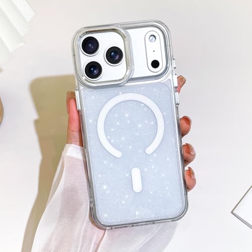 SAKUULO Magnetic Case for iPhone 17 Pro Compatible with Magsafe, Bling Glitter Laser Iridescent Crystal Sparkly Luxury Shockproof Protective Cover for Women Men, Glitter White by SAKUULO - Used condition - Image 2
