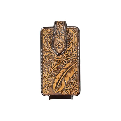 Coque Ariat en cuir marron à motif floral gaufré pour téléphone élégant