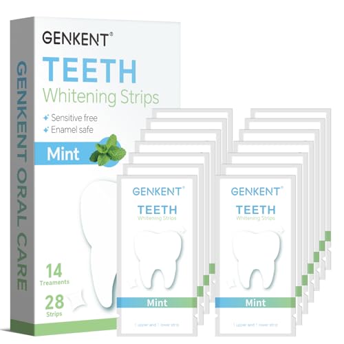 Image of GENKENT Teeth Whitening Strips (14 Treatments) Mint Flavor, Gel Strip Technology, Non-Slip, Enamel-Safe Strips for Sensitive Teeth