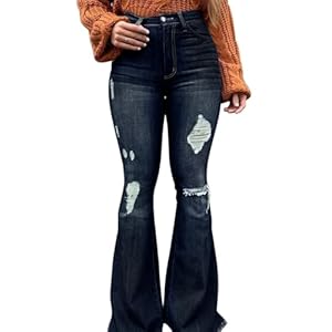 Vintage Bell Bottoms Flare Jeans for Women 90s High Waist Ripped Distressed Wide Leg High Rise Denim Pants