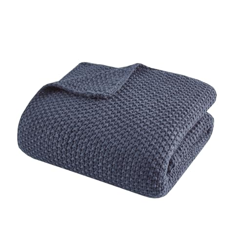 Image of Ink+Ivy Bree Knit Throw Blanket for Bed, Sofa, and Couch, Lightweight, Breathable, Soft & Cozy Summer Blanket, Throw (50 in x 60 in), Indigo