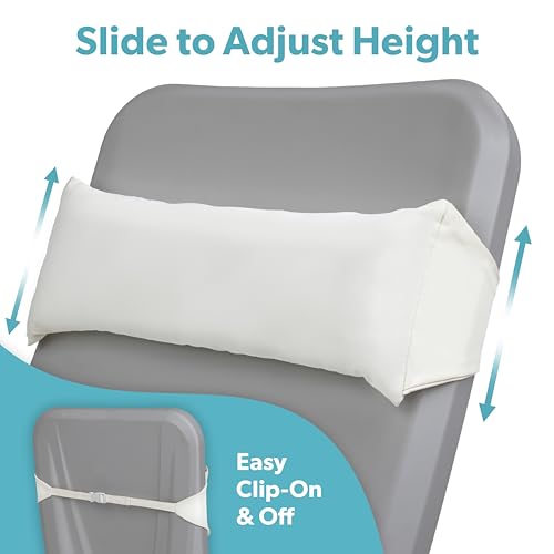 Image of Coast Modern White Outdoor Lounge Chair Pillow with Strap - Waterproof Headrest Pillow for Pool Lounger & Patio Chaise Cushion