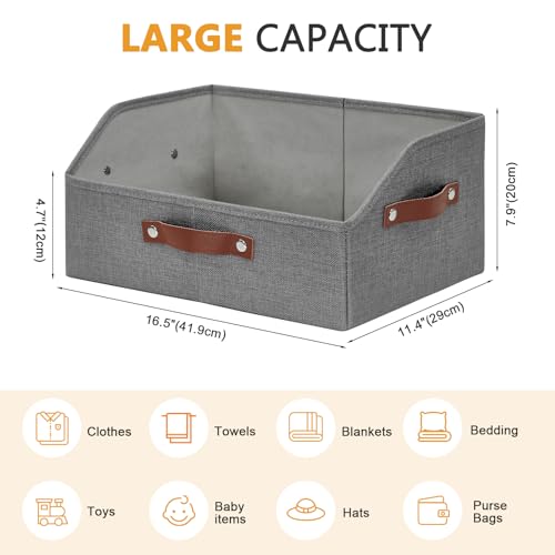 Closet Organizers and Storage, Linen Trapezoid Storage Bins with Handles, Collapsible Shelf Organizer for Blanket, Towel, Clothes, Hats, Purse (Gray) - Image 3