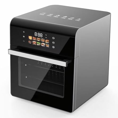 Four à frire à air à 10 fonctions, porte chaude à 360 ° et porte double verre, cuisson sans gras, 34x29x32 cm compact pour la maison black