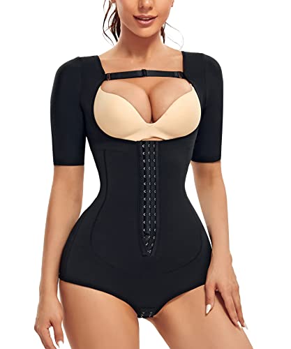 MERYOSZ Taillentrainer für Frauen, Bauchkontrolle, Tanga, Bodysuit, Armformer, Korsett Fajas, Shapewear offene Brust, Bauchweg Miederhose, schwarz, XXX-Large Cover