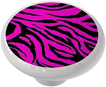 Hot Pink Jagged Zebra Ceramic Drawer Knob