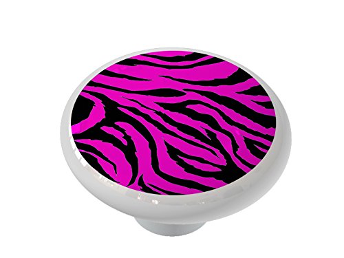 Hot Pink Jagged Zebra Ceramic Drawer Knob