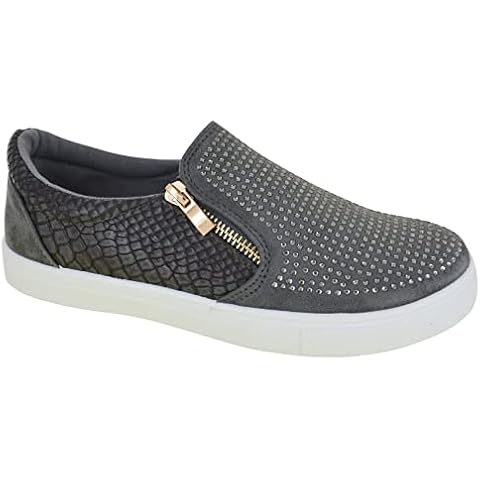 Womens Grey Slip-On Studded Fashion Trainers Cover