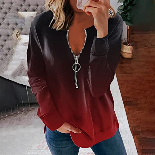 2022 Fashion Women Sweatshirt, Hongdao Long Sleeve Tee Shirts Casual Dressy Quarter Zip Up Pullover Trendy Winter Tops #TOP1