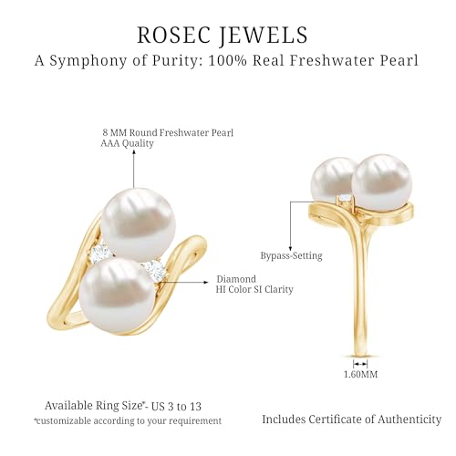 Real Handpicked Cultured Pearl 2 Stone Engagement Ring, AAA Quality, Certified Pearl Diamond Bypass Ring 6