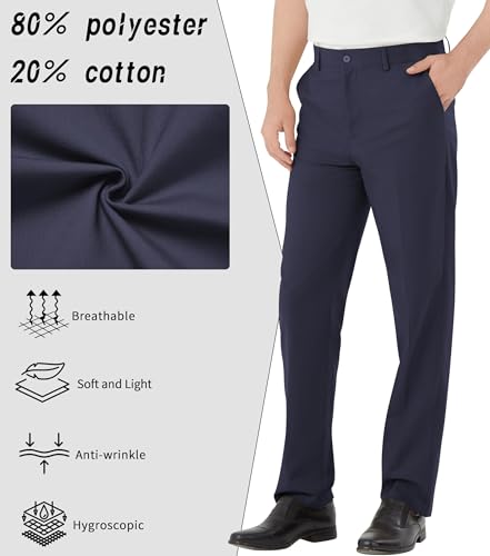 Men's Classic Fit Flex Flat Front Dress Pants Formal Pants for Business & Office3