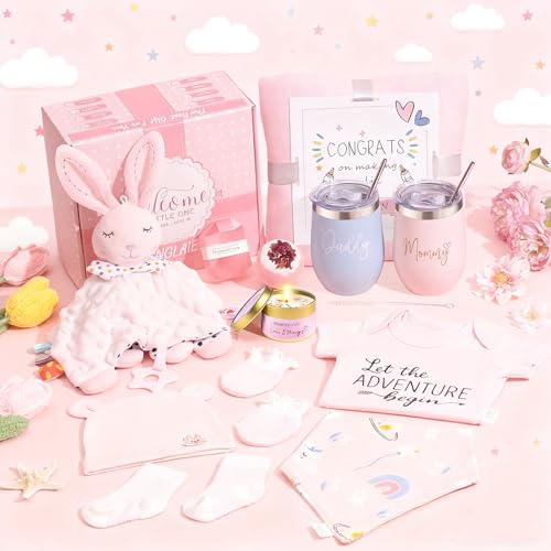 Image of New Mom Gift Basket - First Time Mom Care Package, New Parents Gifts for Couples with Baby Clothes & Tumblers, Pregnancy Gifts for Expecting Mom, Gender Reveal Presents for Parents to Be