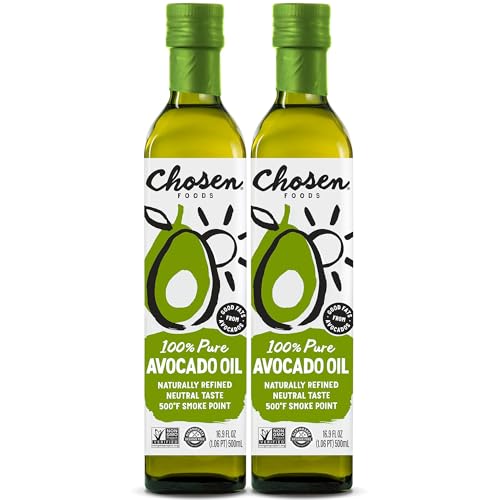Chosen Foods 100% Pure Avocado Oil 16.9 oz. (2 Pack), Non-GMO for High-Heat Cooking, Frying, Baking, Homemade Sauces, Dressings and Marinades