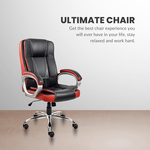Image of activa Ergonomic Office Chair | Leatherette Seating Chair with Adjustable Height | 3-Year Warranty | 360 Revovling seat| Comfortable Padded Seating /Suitable for Office /Study (Venture, Black & Red)