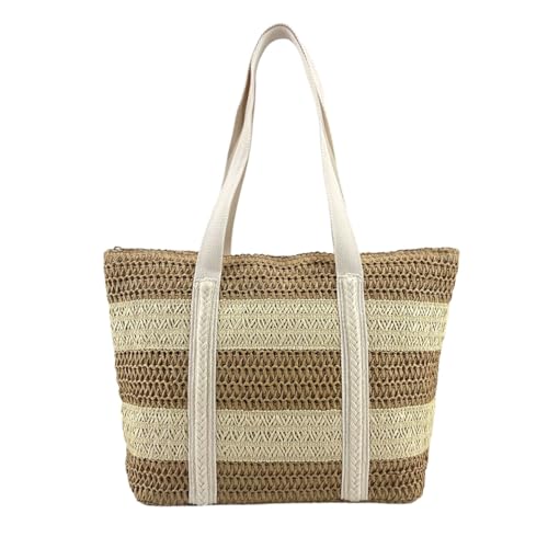 MODELISA - Bolso Tote Rafia Paja Hombro Playa Verano Grande Mujer (Marrón/Beige)