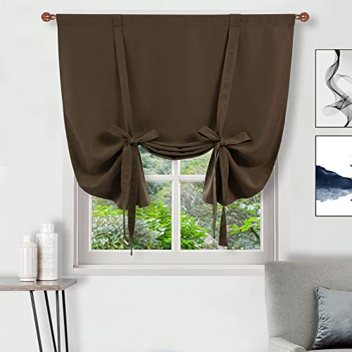 DWCN Tie Up Curtain-Thermal Insulated Room Darkening Blackout Curtains for Livingroom Bedroom and Dining Room, Brown, W42 X L63 Inches, 1 Rod Pocket Panel