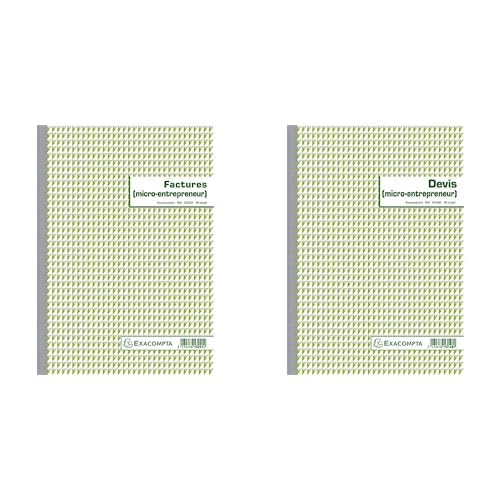 Exacompta 13291E Manifold Factures Micro entreprise 21 x 29,7 cm 50 feuillets Dupli autocopiants. & 1 manifold Devis Micro-entrepreneur - 50 feuillets...