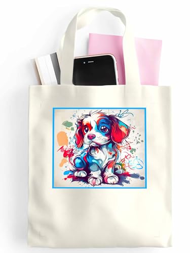 Canvas Tote Bag Graffiti Dog Reusable Grocery Shopping Bag,Shoulder Tote Bags for Women Vacation Travel Work Gym2