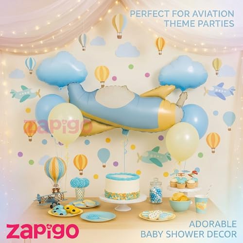 Image of Balloonistics Aeroplane & Clouds 1st Birthday Balloon Bouquet | Baby Girl 1st Birthday Party Decoration | Pink Cloud Aeroplane Party Balloon Set | Pack of 7