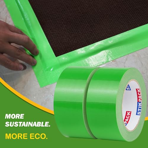 Image of 2 Rolls Green Duct Tape, Heavy Duty Strong Industrial Colored Duct Tape 9mil x 2inch x 25yds Flexible, No Residue, Waterproof and Tear by Hand, Multi-Use for Indoor & Outdoor Repairs