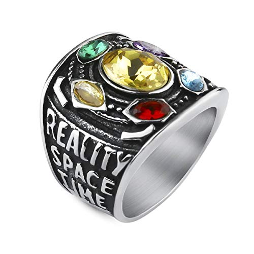 Valily Marvel Avengers Thanos Rings for Men Stainless Steel Infinite Power Ring Gauntlet Crystal Ring Infinity War Men Keyring