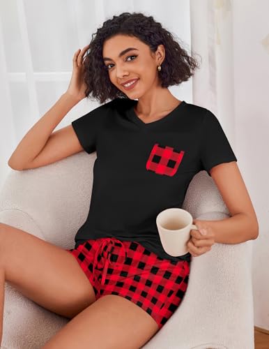 Image of Ekouaer Womens Pajama Sets Short Sleeve Pajamas for Women Sets Soft Lounge Sets Casual V Neck Sleepwear PJS