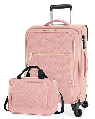 BAGSMART 20 Inch Carry On Suitcase, Lightweight, Expandable, TSA Lock, Polyester, Pink