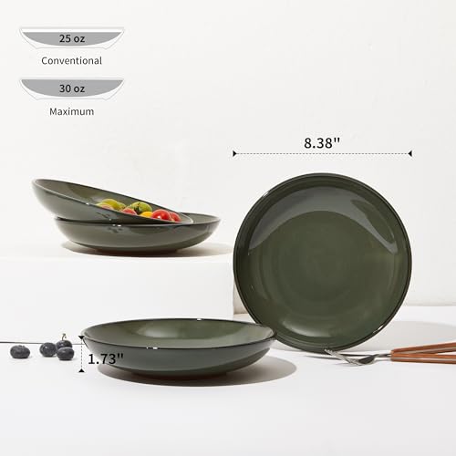 Image of Pokini 16 Piece Double Bowl Dinnerware Sets with Pasta Bowls, Highly Chip and Crack Resistant Plates and Bowls Sets, Natural Earthyware Ceramic Dishware Sets, Service for 4 Blackish Green