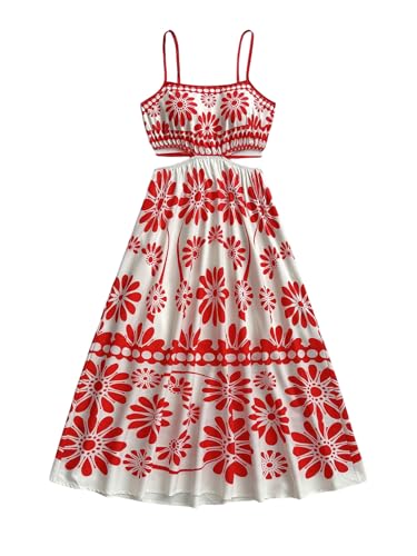 Image of Floerns Women's Cut Out Tropical Spaghetti Strap Midi Dress Summer Beach Vacation Flowy Dresses
