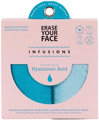 ERASE YOUR FACE Re-usable Makeup Removing Cloth Infused with Hylaluronic Acid - 2 Pack