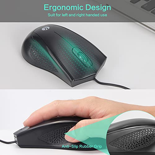 Vcom Wired Usb Mouse With 6-Foot Cord & 1200 Dpi, Right Or Left Hand Use For Work Study Home, 3-Button Ergonomic Optical Mouse Compatible With Pc Laptops Desktop Computer Windows Vista Linux, Black #TOP2