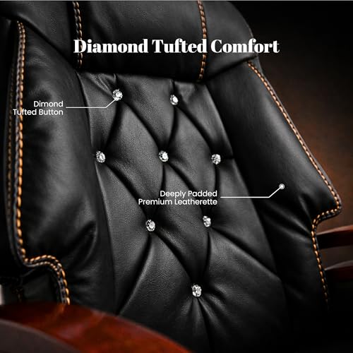 Image of High Back Leatherette Office Chair for Director & Executive | Wooden Base, Recliner, Swivel, Height Adjustable CEO Chair | 5 Years Warranty & Free Assembly