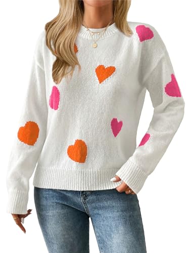 Image of Women's Cute Heart Sweaters Fall Casual Long Sleeve Knit Pullover Tops
