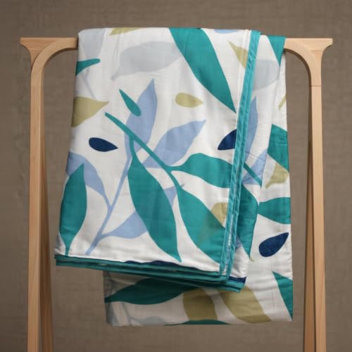 Image of LORETO - A QUALITY LINEN BRAND 100% Cambric Cotton Double Dohar 88 x 90 Inches, 3-Layer Lightweight AC Blanket with Soft Cotton Flannel Filling, Summer Quilt, Reversible, Green Earth Leaf Whisper