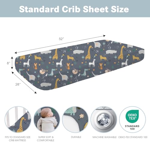 Image of Plushii Crib Sheets for Boys Girls,Baby Crib Sheets Fitted 4PK for Standard Crib and Toddler Bed Mattress,52 inchx28 inchSoft Breathable Microfiber Crib Mattress Cover with Cute Patterns, Fauna