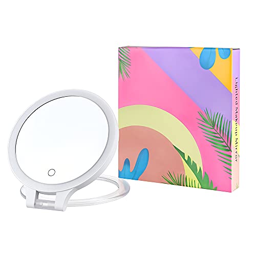 7X/1X Magnifying Mirror - for Makeupï¼Shavingï¼Travelï¼Bathroom - Two Sided Table Mirror with Adjustable Folding Ring, Cosmetic Mirror with Lights (3 Colors) / Eyebrow Tweezing, Blackhead Removal