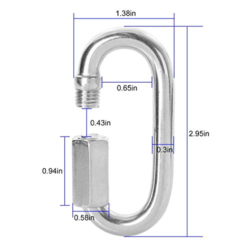 Akolafe 12 Pack Quick Link M8 Stainless Steel Oval Locking Carabiner Heavy Duty 5/16 Inch Carabiner Clips 1523Lbs Capacity Quick Chain Links For Camping, Hiking, Swing, Hammocks, Outdoor And Gym #TOP1