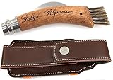 Opinel Pilzmesser, rostfrei, Eiche mit Bürste, Geschenk Set mit Etui und Gravur