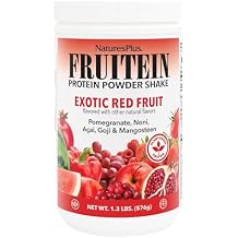 NaturesPlus FRUITEIN Exotic Red Fruit Shake - 1.3 lbs - Plant-Based Protein 13g/Serving - Supports Energy & Immune System - Vegetarian, Gluten Free & Non-GMO - 16 Servings