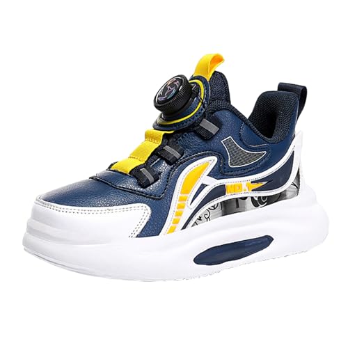 Zapatos deportivos informales para niños de primavera y otoño, con hebilla giratoria y hebilla ajustable, talla 37, azul oscuro, 32 EU