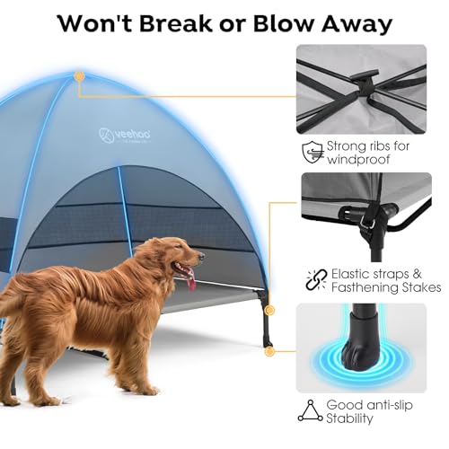 Veehoo Outdoor Dog Bed with Canopy, Cooling Elevated Pet Cot with Removable Shade, Non-Slip Feet, Raised Dog Cot for Large Dogs, Pet Tent Bed for Camping, Beach, Large, Grey, CWC2411 - Image 6