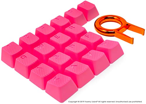 Foamy Lizard Pro Rubber Keycap Set Backlit Set of Cherry MX Compatible OEM Profile Double Shot Shine-Through Keys with Key Puller (Pink - Set of 18)
