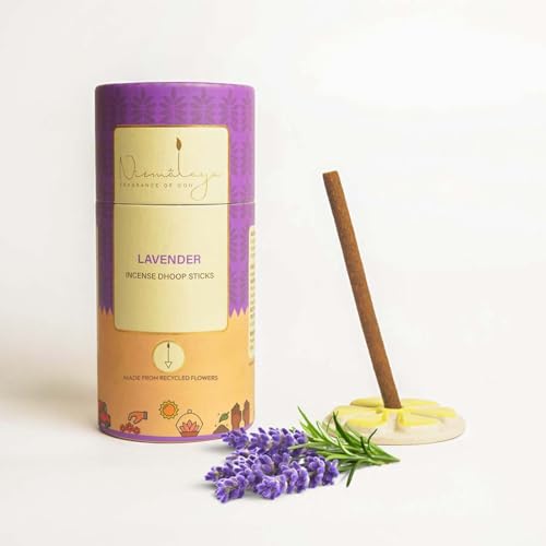 Nirmalaya 100% Natural Lavender Dhoop Sticks for Pooja 40 Sticks | Bamboo Less Dhoop Sticks for Home/Office | Dhup for Puja with Holder Stand | Best for Long Lasting Fragrances