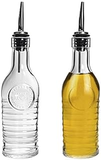Bormioli Rocco Officina 1825 Glass Olive Oil and Vinegar Bottle with Stainless Steel Pourer - 268ml - Pack of 2