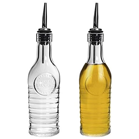 Bormioli Rocco Officina 1825 Glass Olive Oil and Vinegar Bottle with Stainless Steel Pourer - 268ml - Pack of 2 Cover