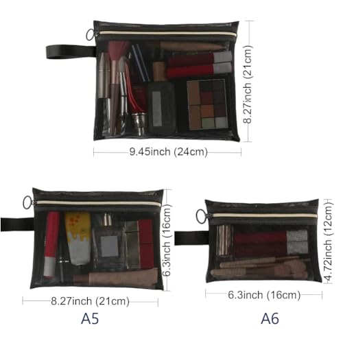 Mesh Cosmetic Bags with Zipper and Handle, Breathable Organization Pouch Pocket for Travel Purse Makeup Toiletry Office Home to Storage Items, 3pcs Black Assorted Sizes 9x8 8x6 6x4 inch2