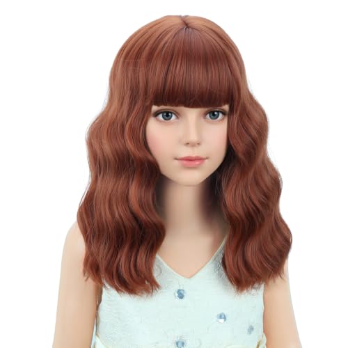 Image of PATTNIUM Dark Orange Wig Kids Child Short Wavy Ginger Wig with Bangs Girls Auburn Wigs Heat Resistant Synthetic Hair Daily Wear Wigs (Dark Orange)
